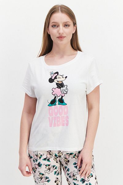 Disney Women Graphic Print Top And Bottom Pajama Set, White