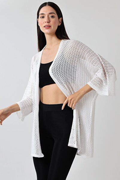 Devinka Λευκή Oversize Πλεκτά Γυναικεία Ζακέτα - Ανοιξιάτικη