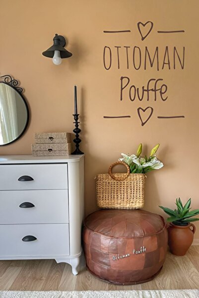 Ottoman Pouffe El Yapımı Hakiki Kuzu Derisi Bohem Ottoman Puf Yer Ayak Uzatma Minderi Taba 60x40cm