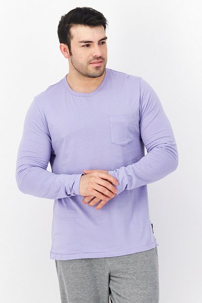 French Connection Men Crew Neck Long Sleeve Brand Logo T-shirt, Lilac