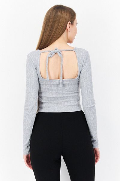 NA-KD Women Square Neck Long Sleeve Blouse, Grey