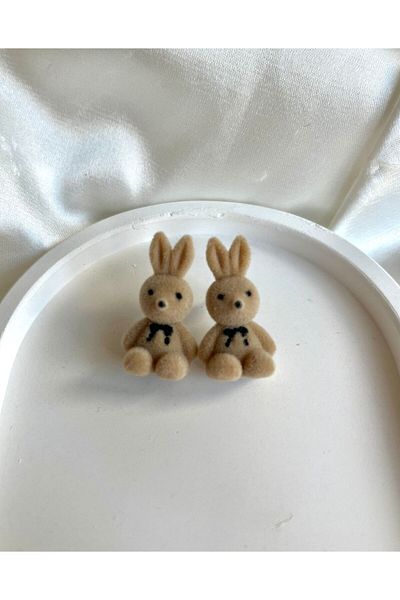 LUZ Beige Plush Rabbit Earrings