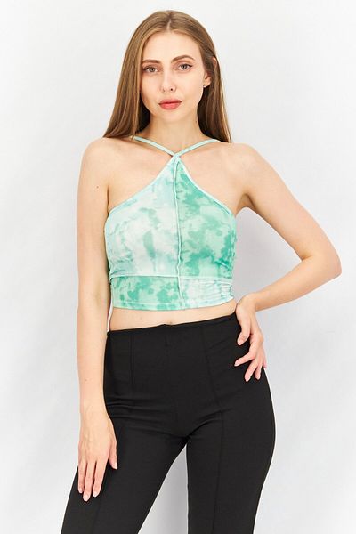 Don't Call Me Jennyfer Women Halter Neck Sleeveless Tie Dye Crop Top, Green