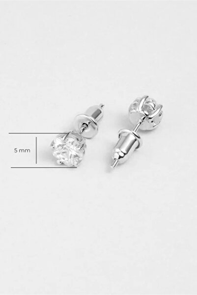 So CHIC... Çiçek Model 18 Ayar Beyaz Altın Kaplama 5 Mm Gümüş Tek Taş Küpe
