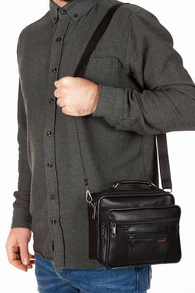 Newish Men's Black Genuine Leather Crossbody Hand and Shoulder Bag (Large Size)