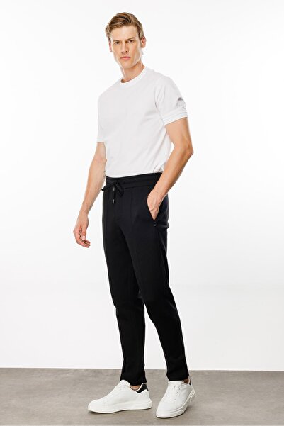 Desen Triko Erkek Cepleri Fermuarlı Eşofman Altı Siyah