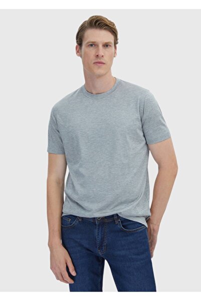 Ramsey Gray Plain Crew Neck Cotton Blended T-Shirt