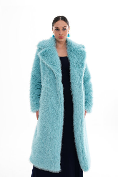 NAVY Повний довгий пухнастий пальто