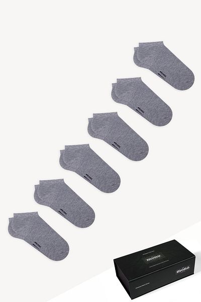 Mono Socks Κάλτσες Premium Grey Bamboo Booties 6 συσκευασιών - Κουτί χωρίς ραφή