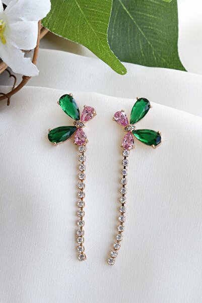 Mrs Flower Butterfly Model Zircon Stone Detailed 316L Steel Earrings