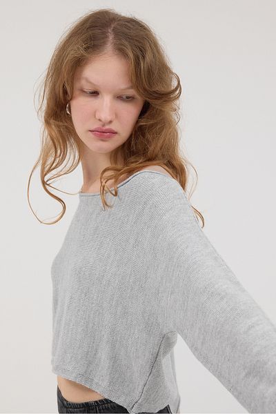 Addax Boat Neck Long Sleeve Crop Knitwear Sweater K3409-A13