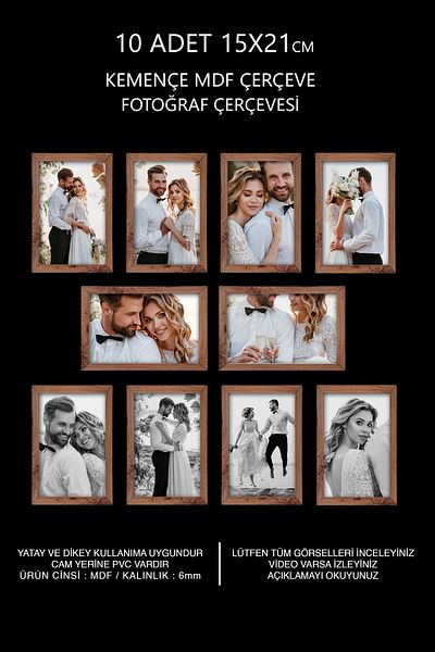 bymat 10 Pieces 15X21 Frame - Mdf A5 Frame - Photo Frame - Wooden Kemençe