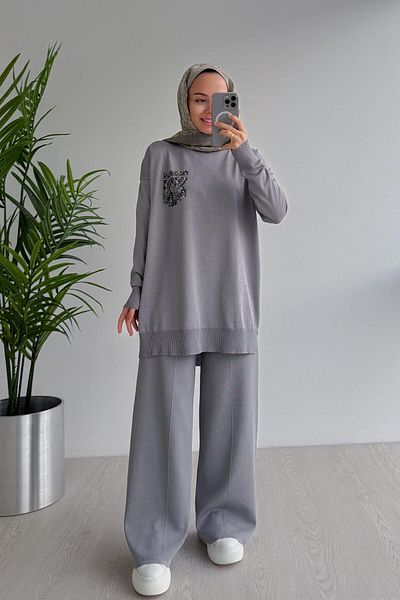 Ka Hijab Set Hijab Mercerizat Buzunar Stone - Gri