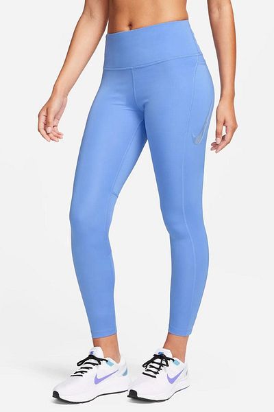 Nike Dri Fit Fast Mid Rise 7/8 Tight Hbr Leggings de antrenament pentru alergare cu 3 buzunare pentru femei, albastru