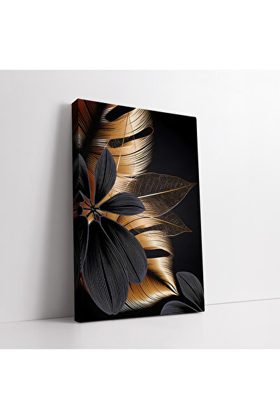 KOSS Dijital Pictură decorativă pe pânză cu frunze negre cu detalii aurii, de...