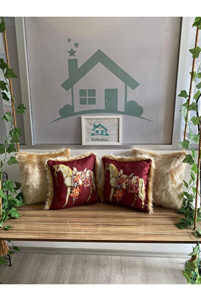 KIRLENTİM E967 Bordo zemin Kenarları Vizon Peluşlu Çift Tarafı Da Desenli Kır...