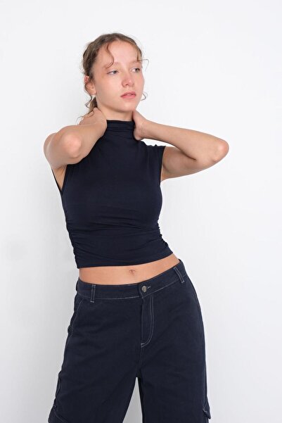 Addax Μπλούζα με ψηλό γιακά στο πλάι P1396-dk1dk8asn75