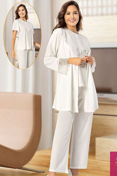 Xses 4200 Women's Maternity Pajama Set with Robe-ecru