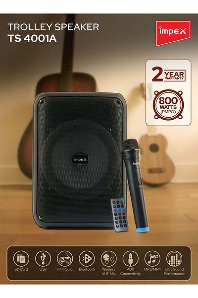 İMPEX مكبر صوت محمول بعجلات بقوة 800 واط PMPO، مكبر صوت بشاشة LED - BT/FM/USB/TF/AUX، TWS، ميكروفون لاسلكي