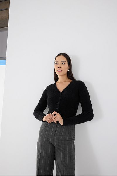 Addax Soft Textured Buttoned Crop Cardigan H3339-A2