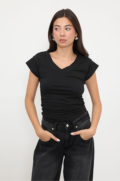 Addax V-Neck Gathered T-Shirt - P1566-S1