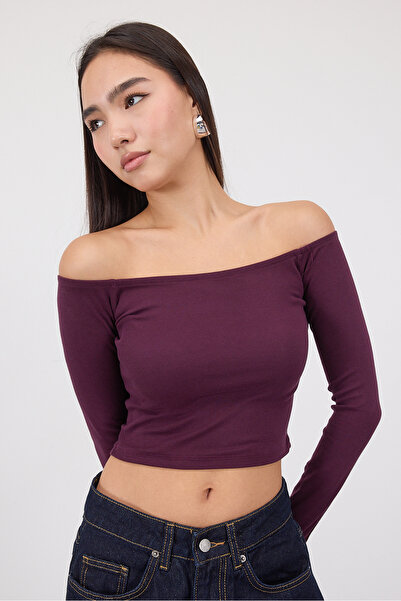 Addax Boat Neck Long Sleeve Crop Blouse B1593-S8