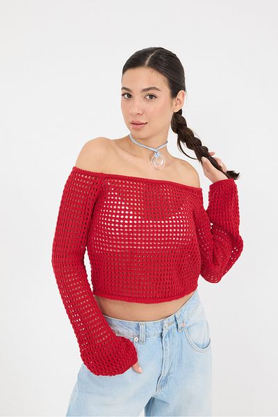 Addax Openwork Crop Knitwear - T10290-A3 Model