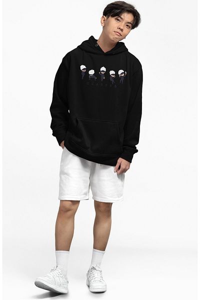 Fuddy Moda Hanorac cu glugă supradimensionat unisex cu model Jujutsu Kaisen Gojo Chibi