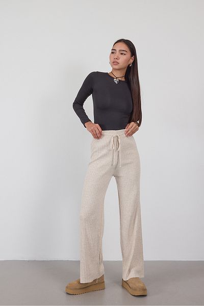 Addax Elastic Waist Front Tie Knitwear Pants Pn188-C3