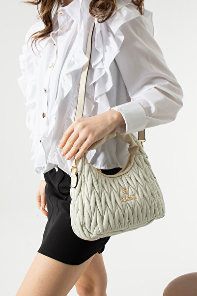 Elizan Nakışlı Modern Tasarım Beyaz Simli Çapraz Kadın Çantası