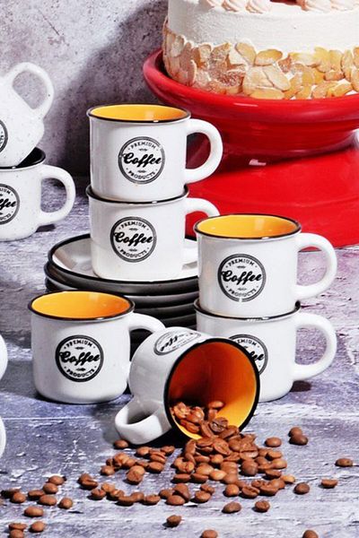 SİHİRLİ AYAKLAR Set of 6 Porcelain Colored Coffee Cups - Coffee Written