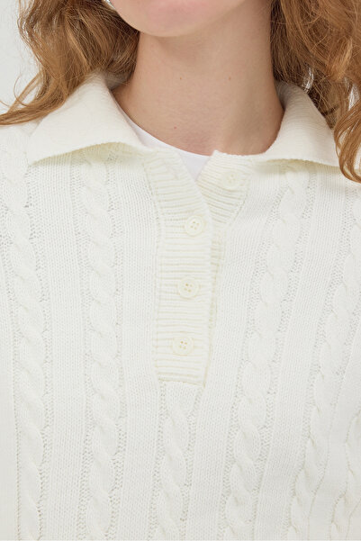 Addax Светр з поло-комірцем і плетеним візерунком K3367-D9