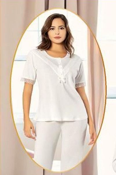 Xses 4850 Women's Pregnant Maternity Pajama Set with Robe-ecru