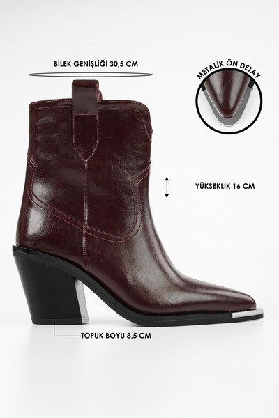 Shoeberry Kadın Bronc Bordo Cilt Kovboy Bot