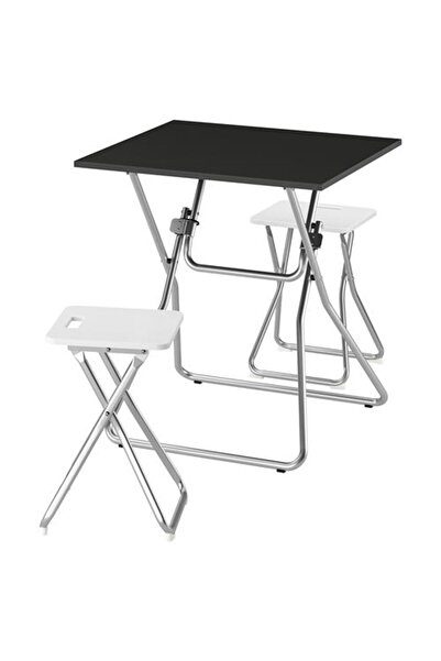 IKEA GUNDE, mutfak masası takımı, siyah-beyaz, 2 tabureli