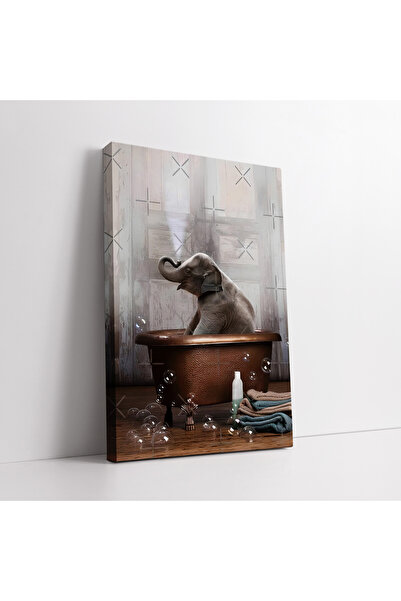 KOSS Dijital Küvette Banyo Yapan Yavru Fil ve Baloncuklar Dekoratif Kanvas Ta...