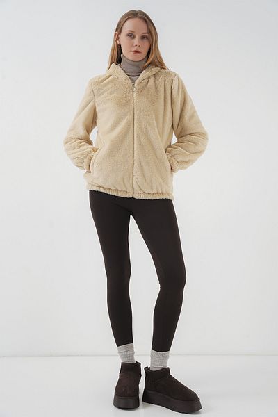 Bigdart 5091 Hooded Fur Lined Coat - Biscuit