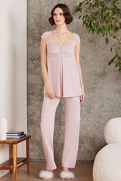 Pierre Cardin 2805 Hamile Lohusa Sabahlıklı Pijama Takım-pudra