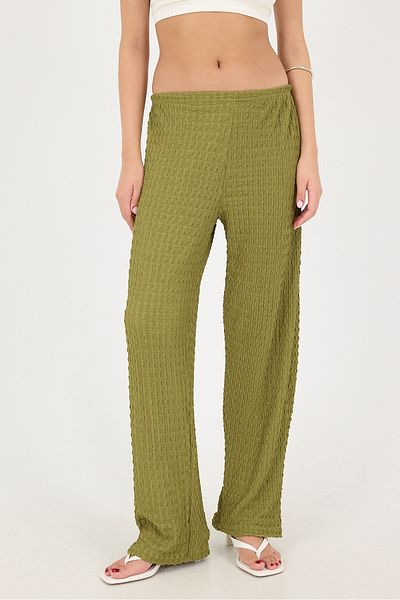 Addax Textured Wide Leg Trousers - Elastic Waist Pn326-T2