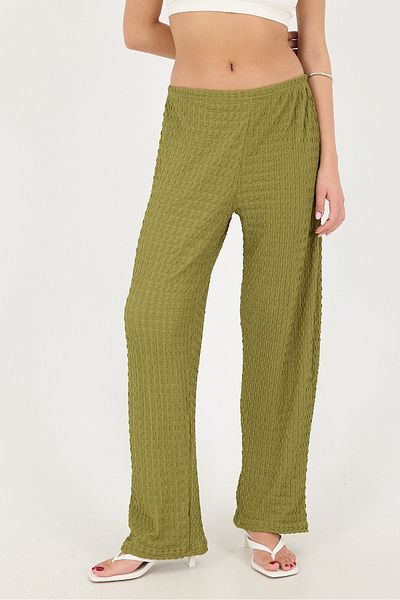 Addax Textured Wide Leg Trousers - Elastic Waist Pn326-T2