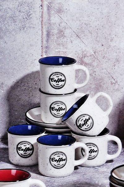 SİHİRLİ AYAKLAR Set of 6 Porcelain Colored Coffee Cups - Coffee Written