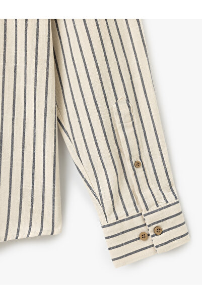 Koton Pamuklu Çizgili Kıvırmalı Uzun Kollu Regular Fit Hakim Yaka Gömlek