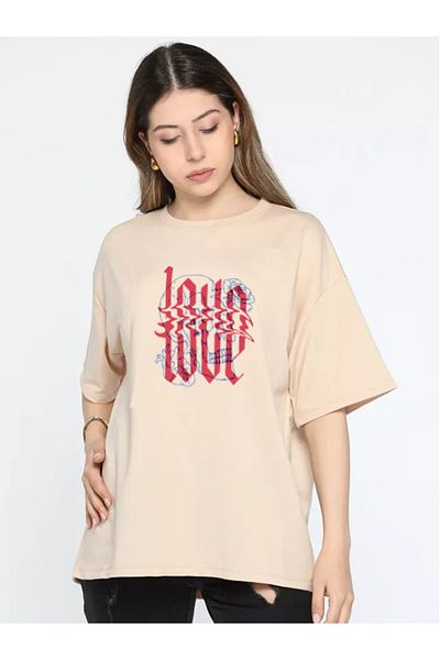 Boi Γυναικείο Love Skull design Oversize Loose Fit Casual βαμβακερό μαύρο λευκό κοντομάνικο μπλουζάκι