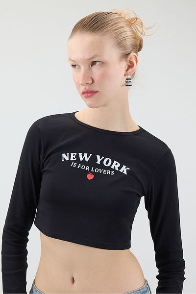 Addax New York Is For Lovers Γραπτή Crop Μπλούζα B1679-dk7
