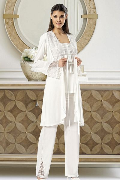 Xses 4700 Women's Pregnant Maternity Pajama Set with Robe-ecru