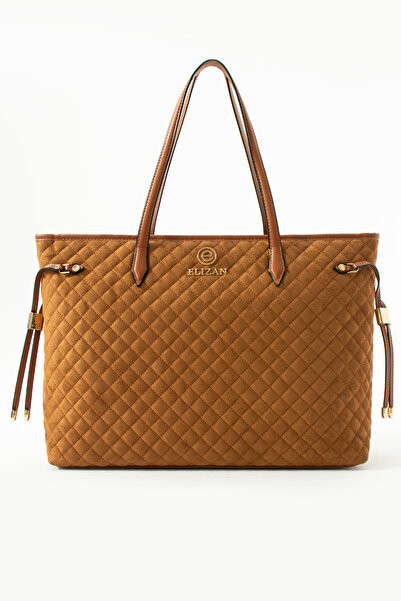 Elizan Geniş Iç Hacimli Baklava Desen Taba Süet Shopping Kadın Omuz Çantası