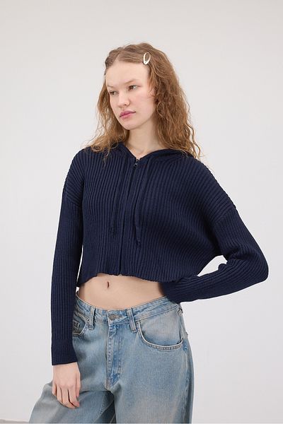 Addax Knitwear Hooded Zippered Cardigan H3391-C13