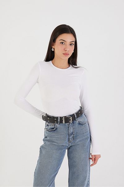 Addax B1496-Dk2 Model Crew Neck Basic Blouse
