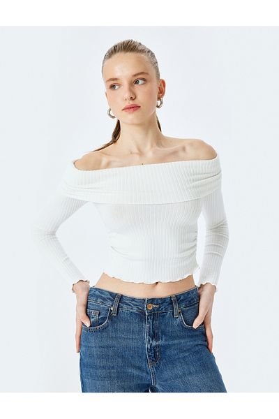 Koton Madonna Collar Off-The-Shoulder Slim Fit Long Sleeve T-Shirt