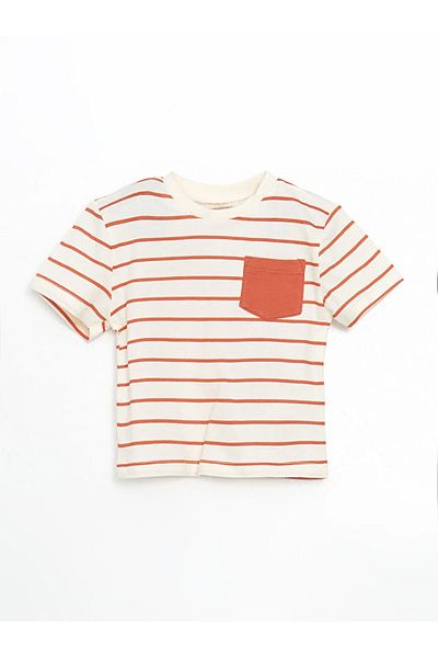 LC Waikiki Lcw Baby Ecru Crew Neck Striped Baby Boy T-Shirt and Pants 2-Piece